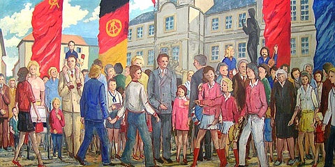 Gemälde mit der Darstellung einer Demonstration in Crimmitschau