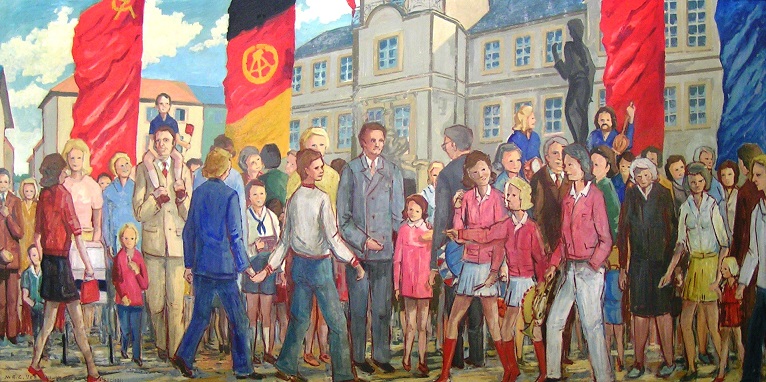 Gemälde mit der Darstellung einer Demonstration in Crimmitschau